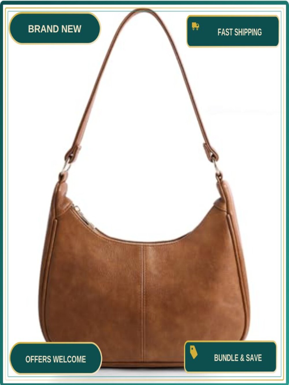 Soft Vegan Leather Hobo Shoulder Bag with Zippered Back Pocket